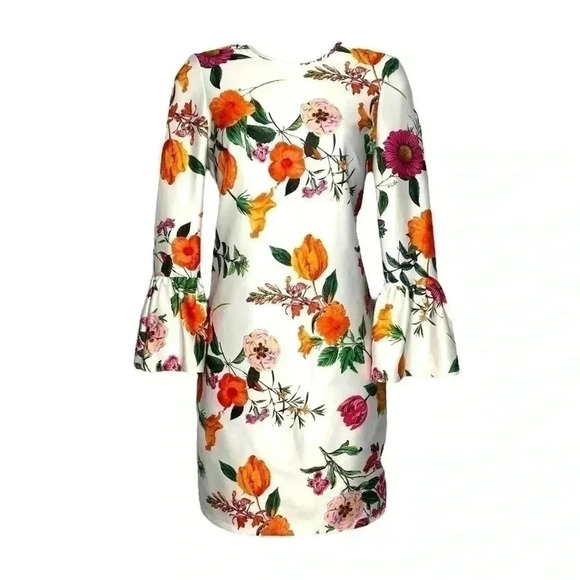 NWOT ASOS DESIGN botanical floral shift mini dress with fluted sleeves - Picture 1 of 12